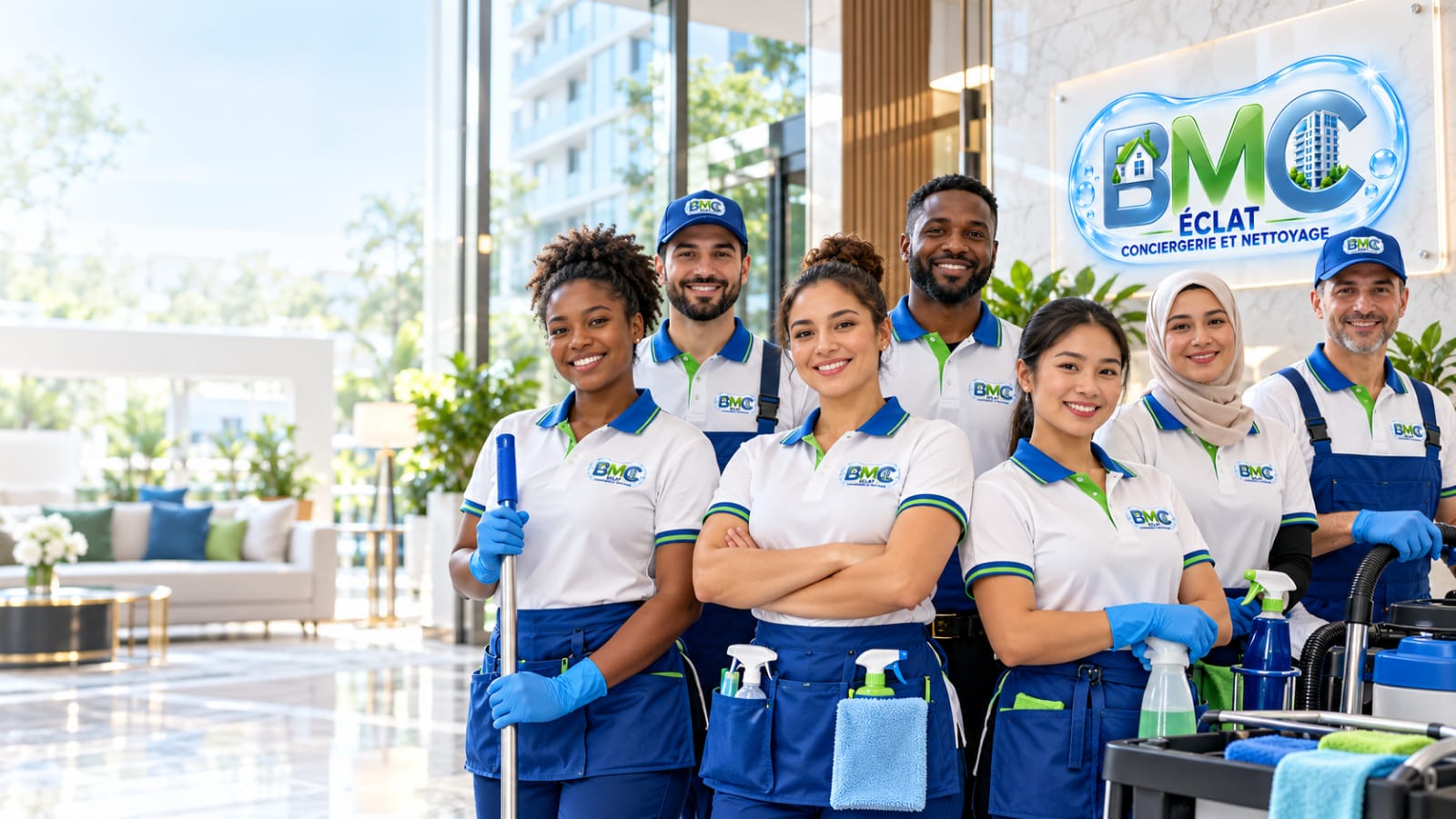 Équipe professionnelle BMC Éclat au service de vos espaces